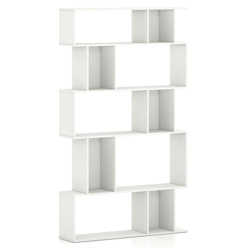 Geometric Bookshelf 5-Tier Bookcase with Cubes - White