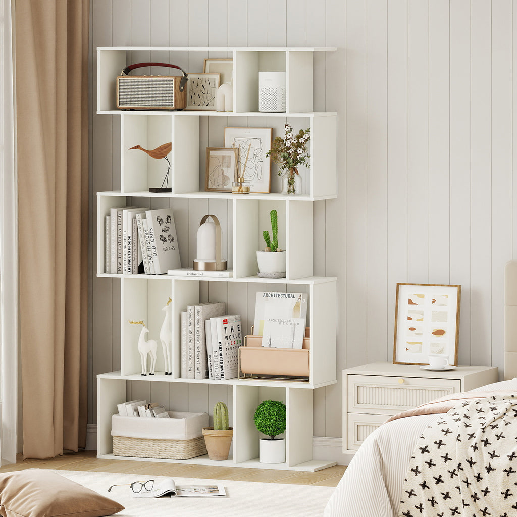 Geometric Bookshelf Set of 2, 5-Tier Bookcase, White