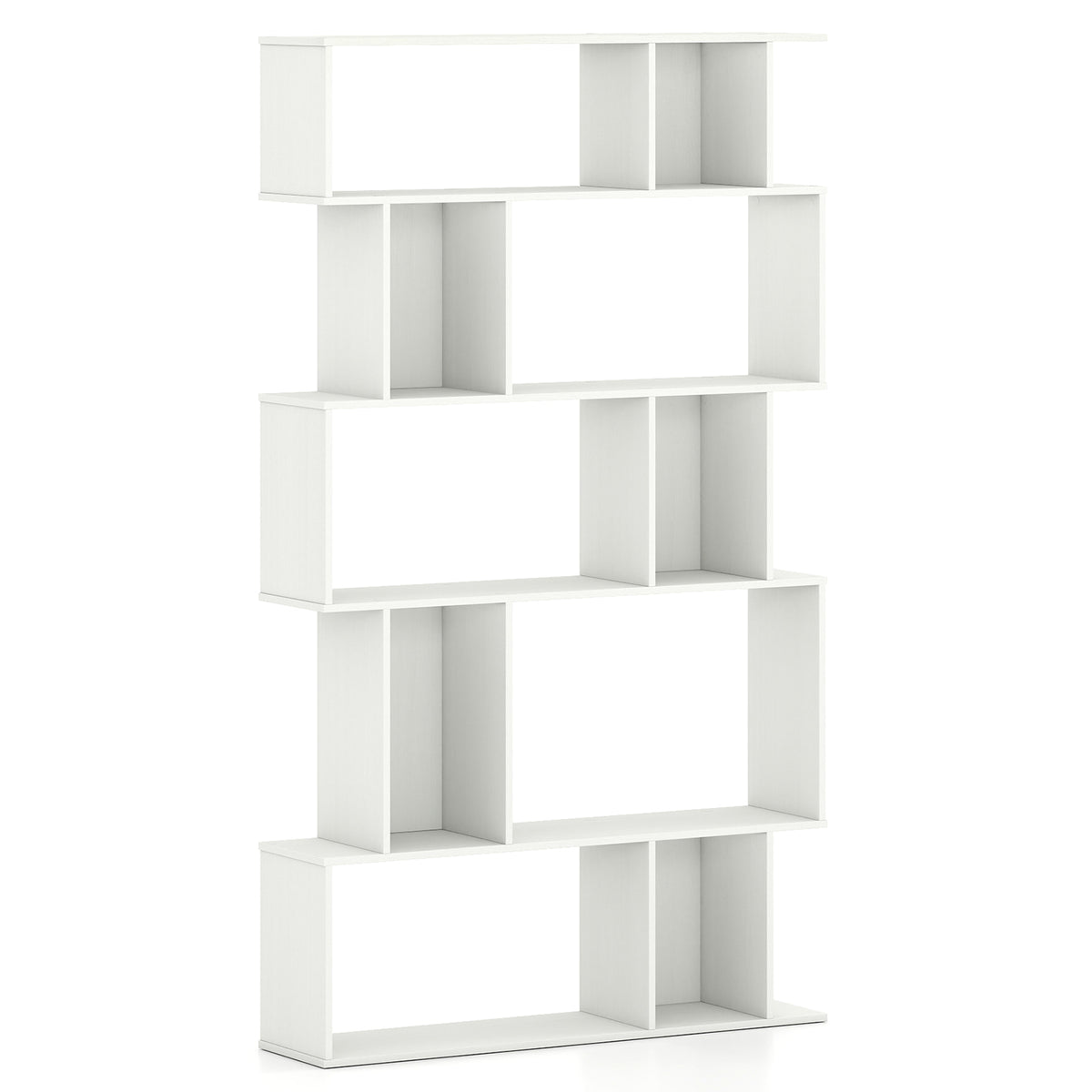 Geometric Bookshelf Set of 2, 5-Tier Bookcase, White