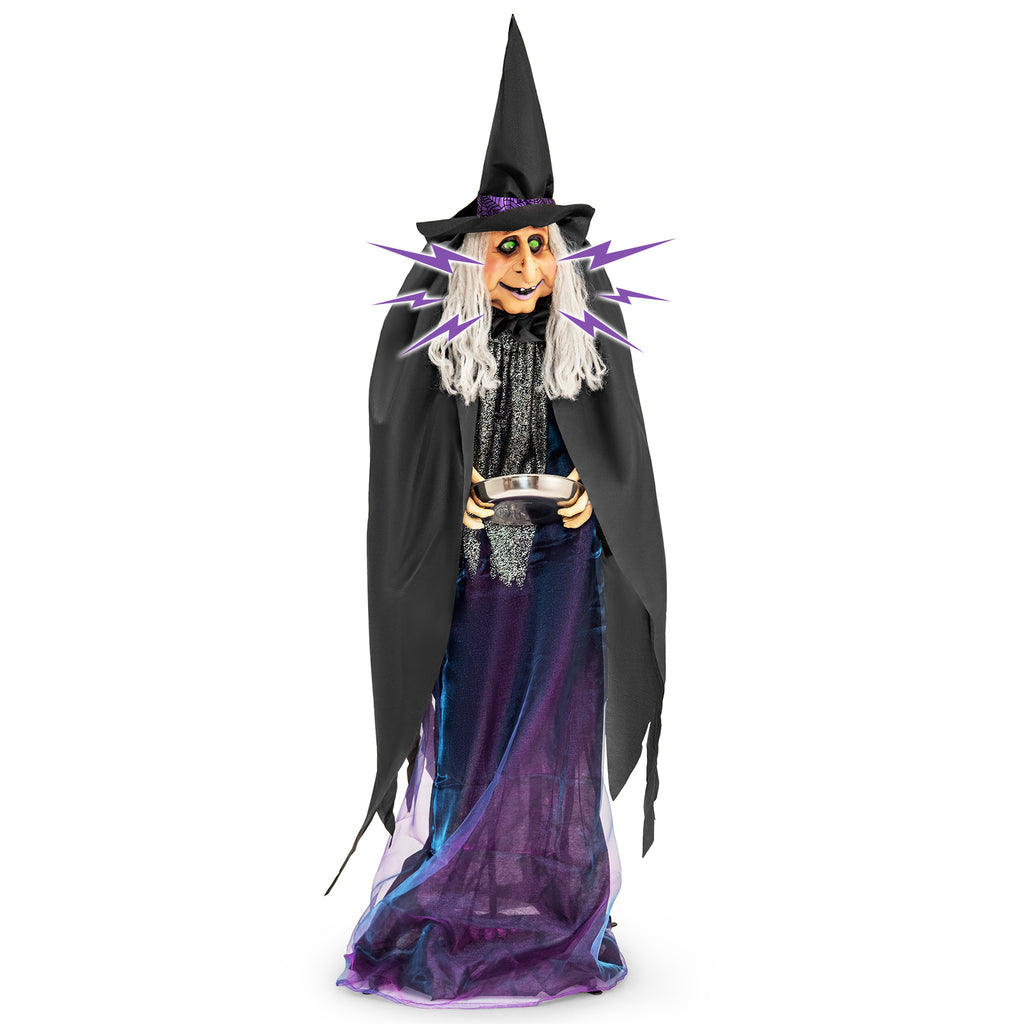 Life Size Animatronic Witch with Pre-Recorded Scary Phrases - Witch with Crutch