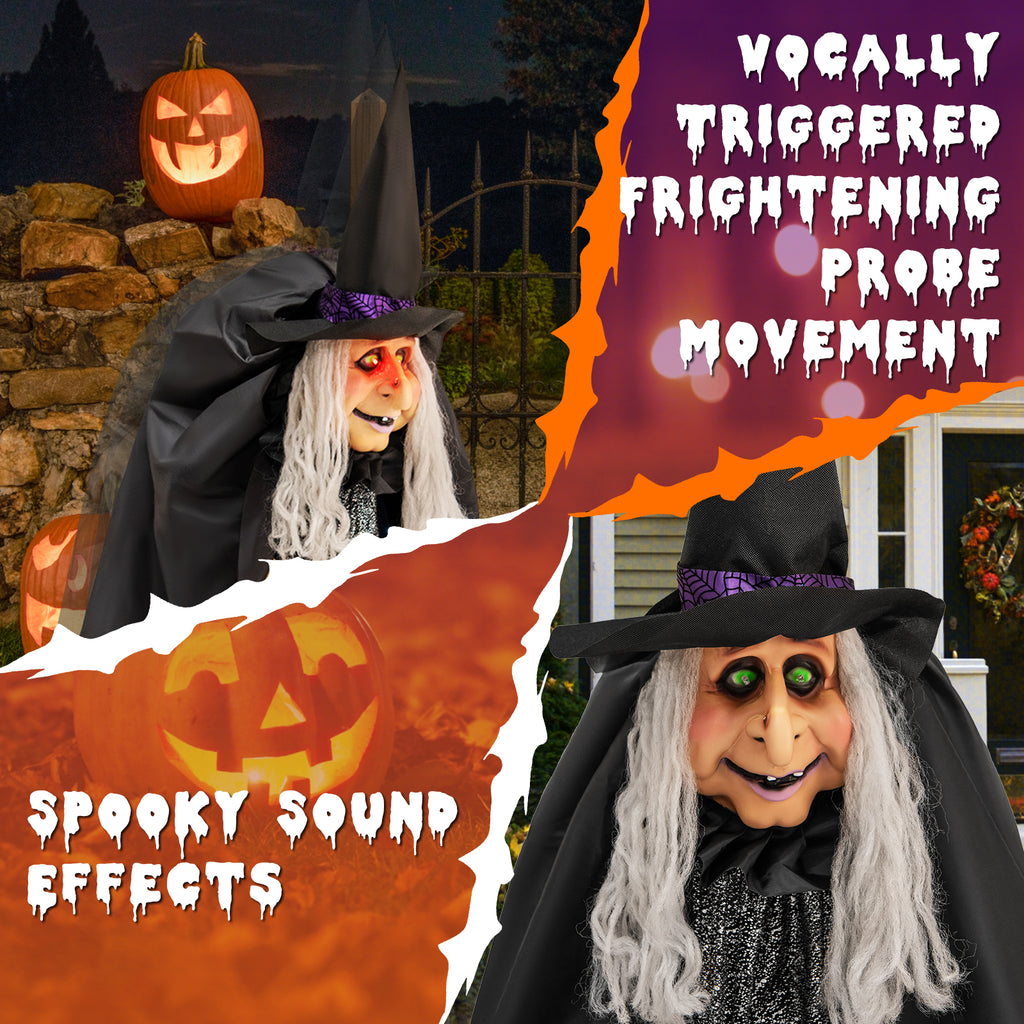 Halloween Witch Decoration with LED Lights & Wide Base - Sound Effect, Widened Stand