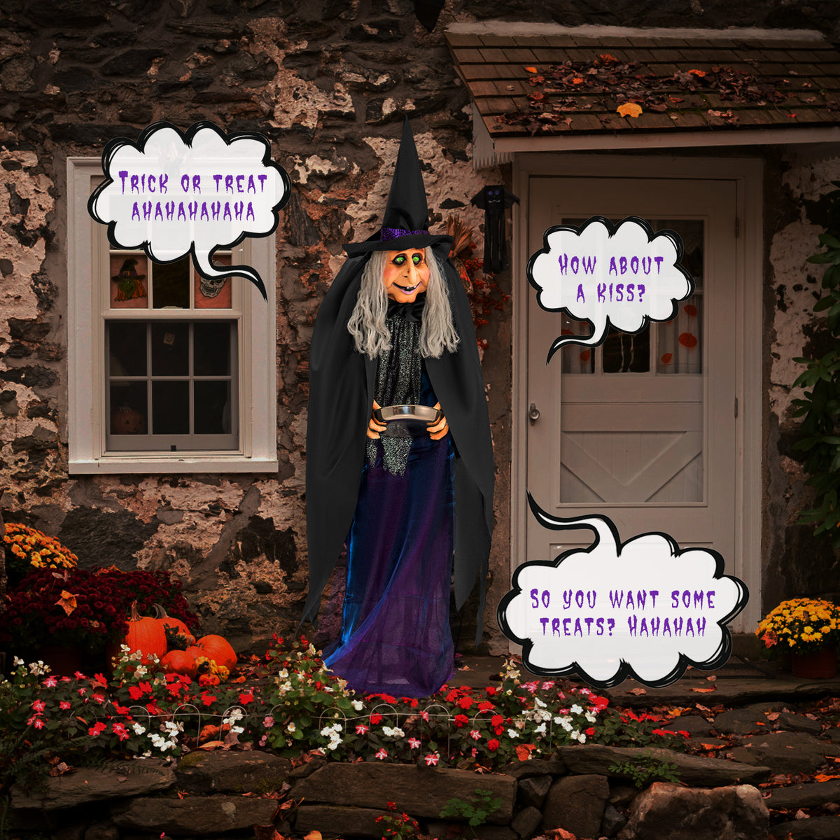 Halloween Witch Decoration with LED Lights & Wide Base - Sound Effect, Widened Stand