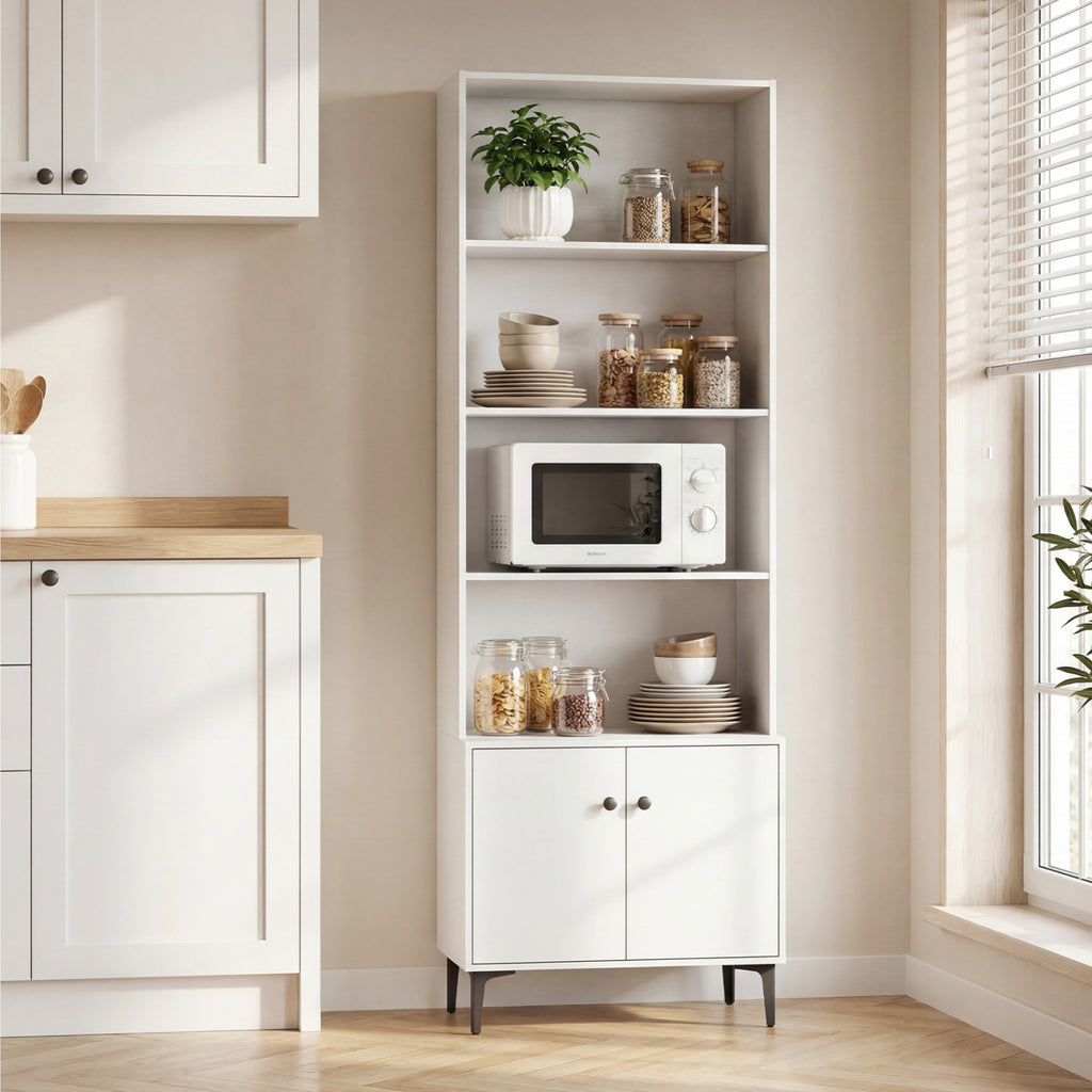 24-Inch Bookshelf with 2 Doors, White – Open & Closed Storage