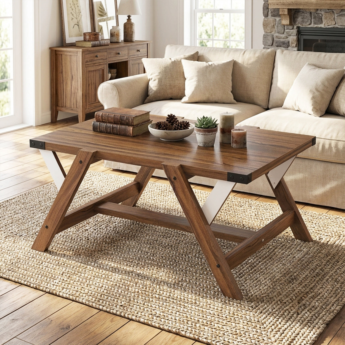 Farmhouse Center Table with Nailhead Accents - Walnut