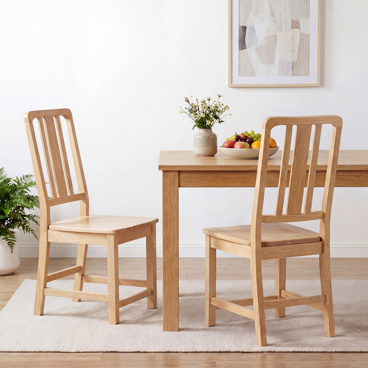 Rubber Wood Dining Chairs Set of 2, Natural