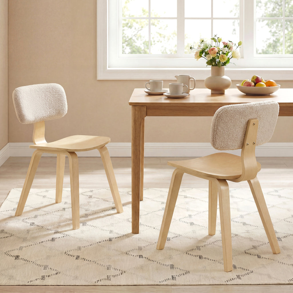 Rubber Wood Dining Chair Set of 2 – Teddy Velvet Padded, Walnut