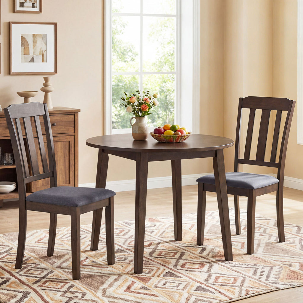 Set of 2 Rubber Wood Dining Chairs with Padded Seat - Brown