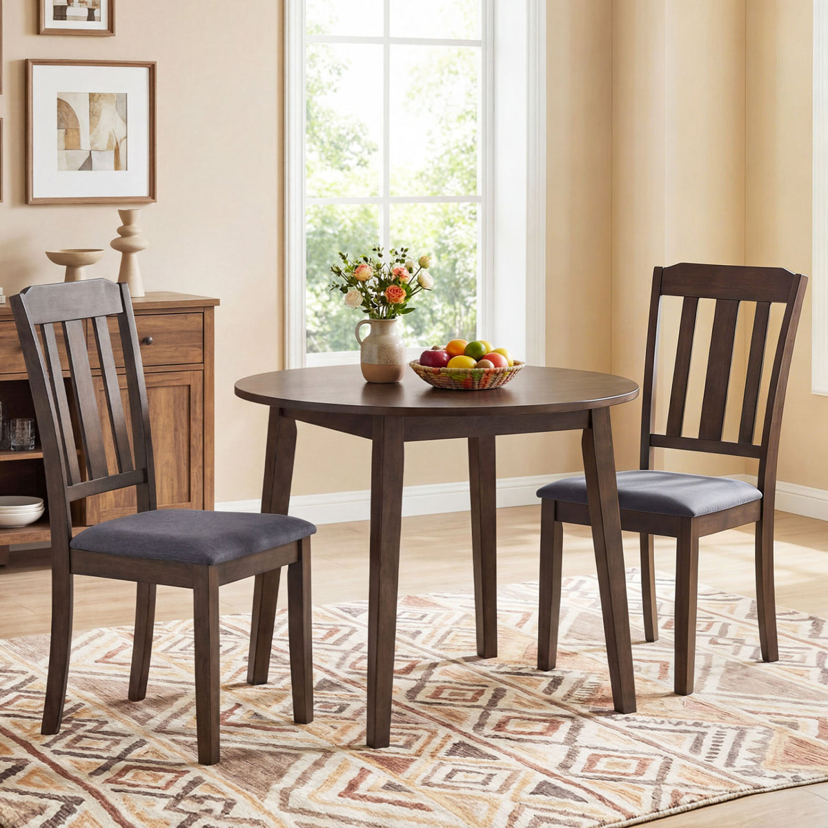 Set of 2 Rubber Wood Dining Chairs with Padded Seat - Brown