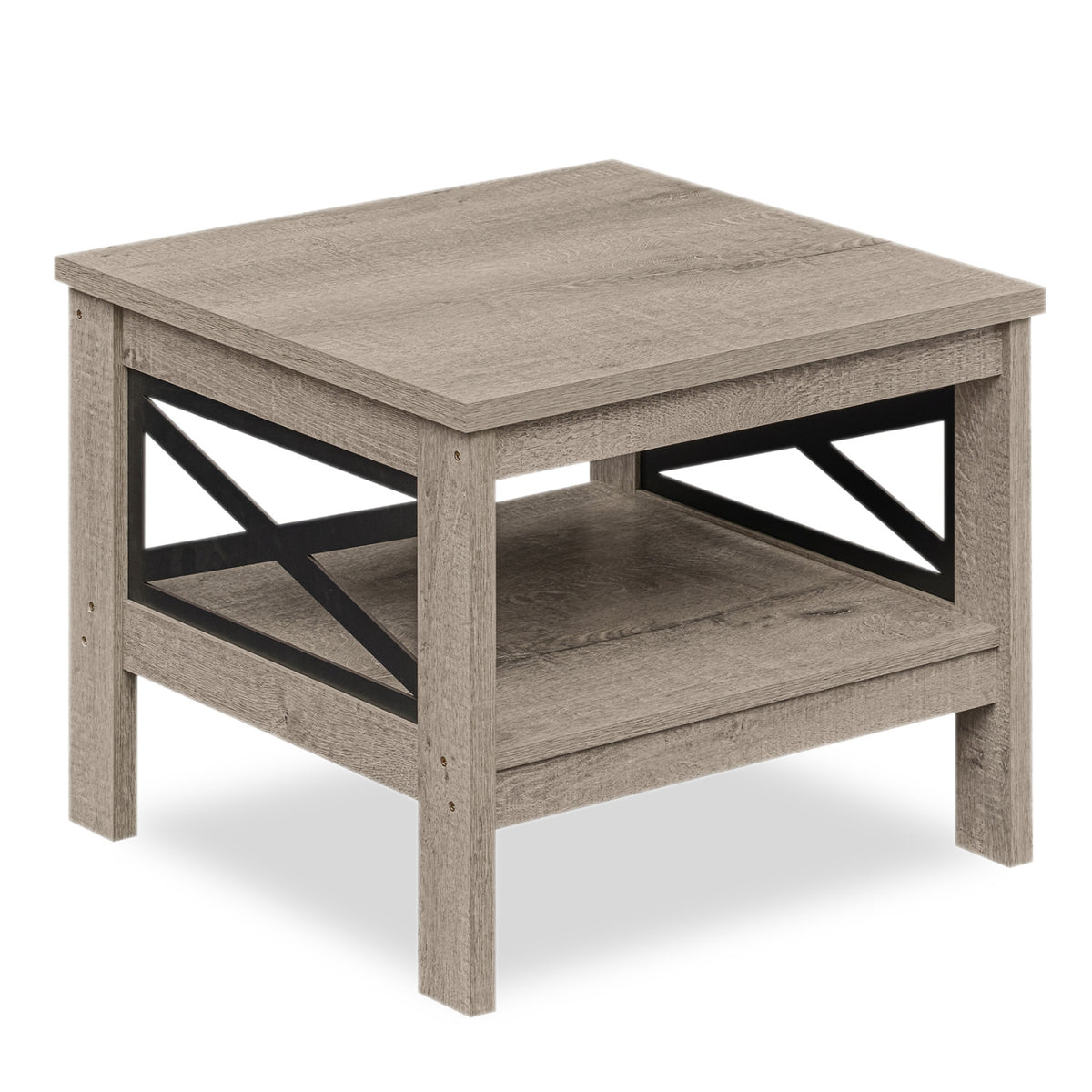 Square Side Table with Storage Shelf, Brown