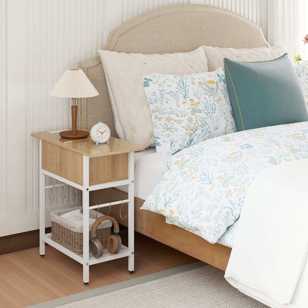 End Table with Charging Station USB Ports & Outlets - Natural, 1 Piece