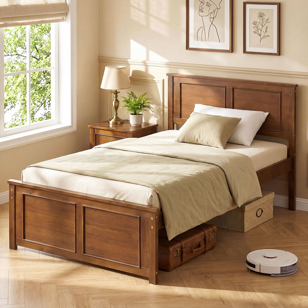 Wooden Bed Frame with Headboard - Brown, Full Size