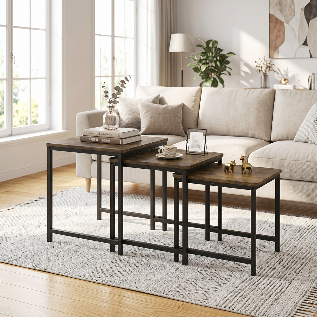 Faux Marble Nesting Table Set of 3 - White