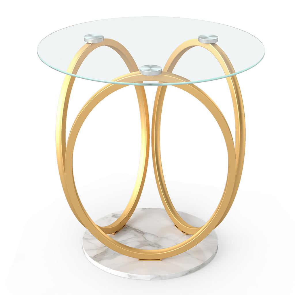 Tempered Glass End Table Round with Rubber Wood Legs