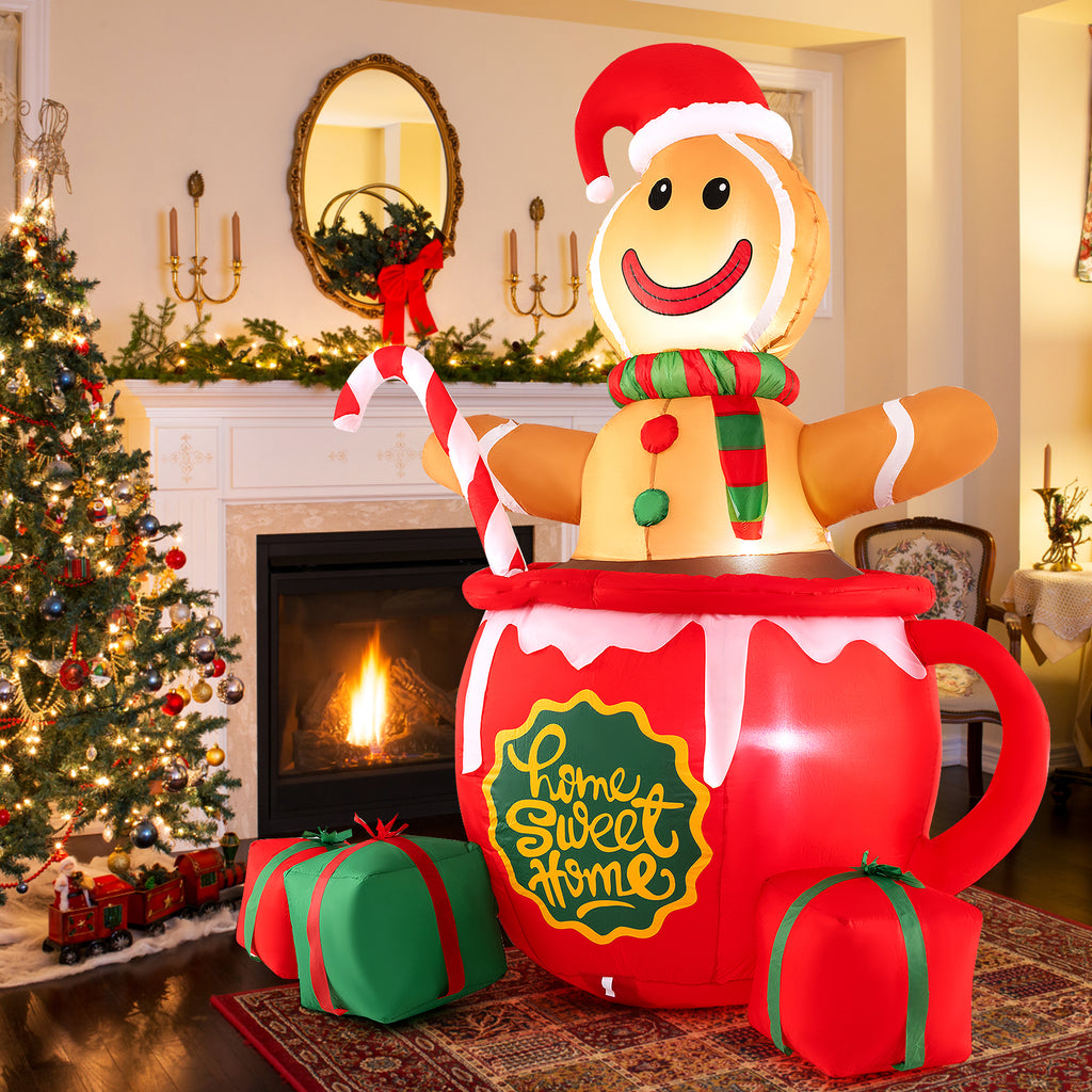 7 Feet Inflatable Gingerbread Man Christmas Yard Decor with LED Lights and Gift Boxes