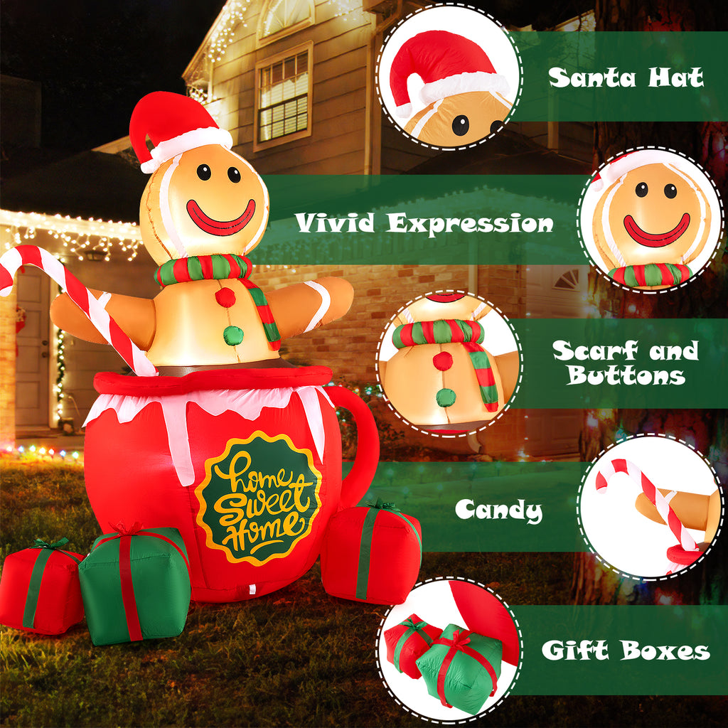 7 Feet Inflatable Gingerbread Man Christmas Yard Decor with LED Lights and Gift Boxes