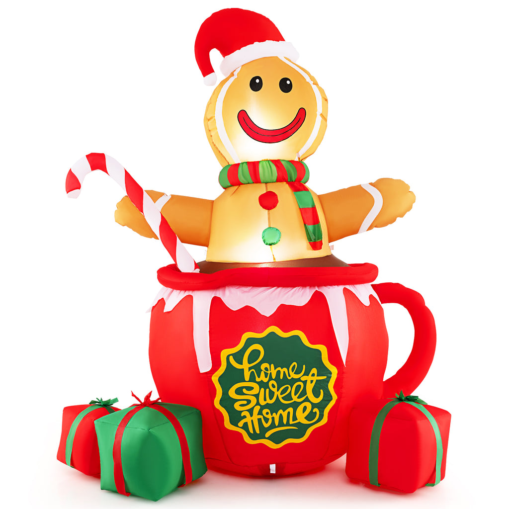 7 Feet Inflatable Gingerbread Man Christmas Yard Decor with LED Lights and Gift Boxes