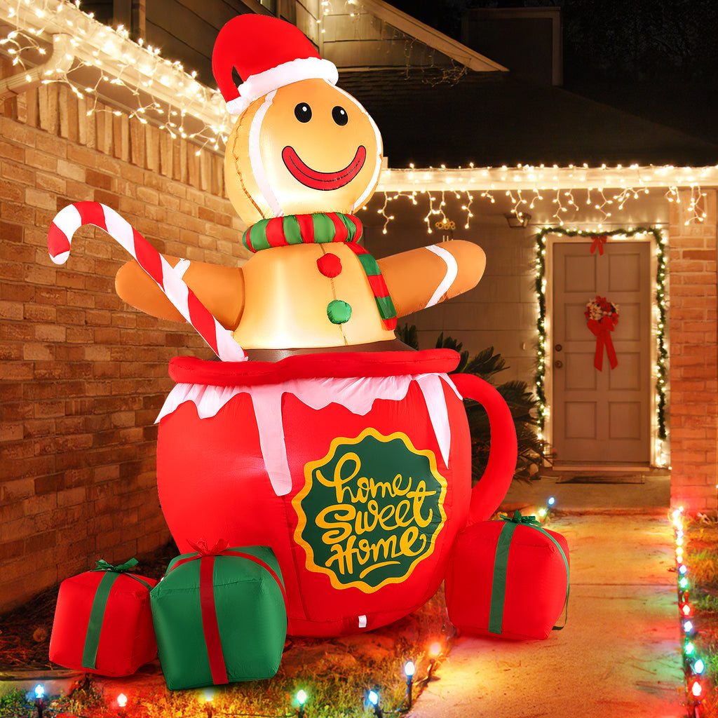 7 Feet Inflatable Gingerbread Man Christmas Yard Decor with LED Lights and Gift Boxes