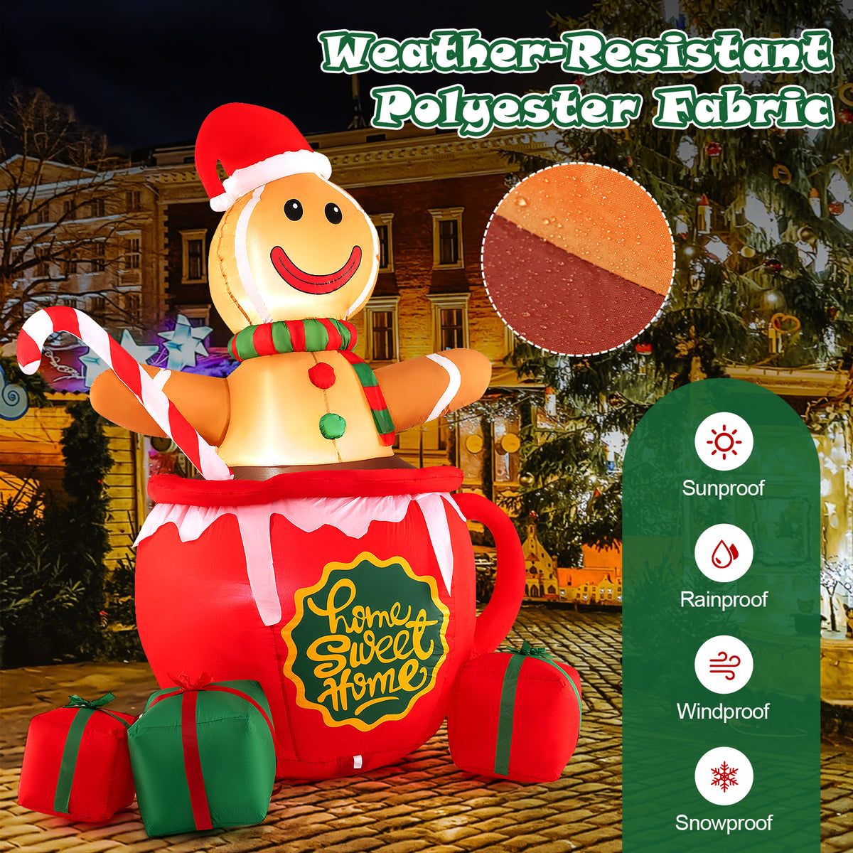 7 Feet Inflatable Gingerbread Man Christmas Yard Decor with LED Lights and Gift Boxes