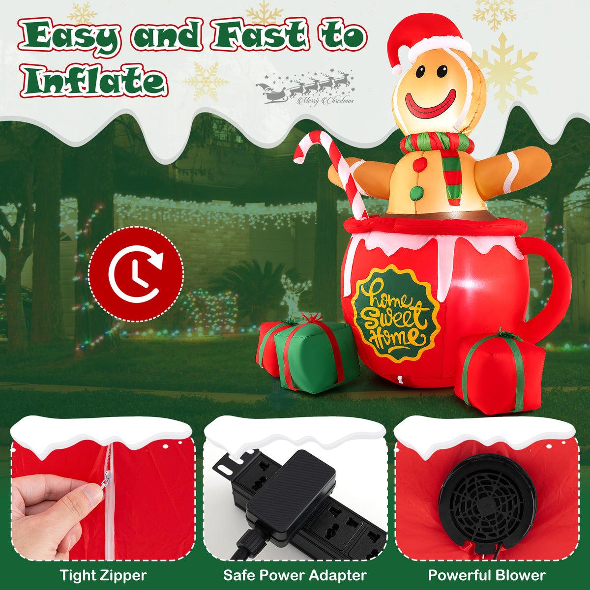 7 Feet Inflatable Gingerbread Man Christmas Yard Decor with LED Lights and Gift Boxes