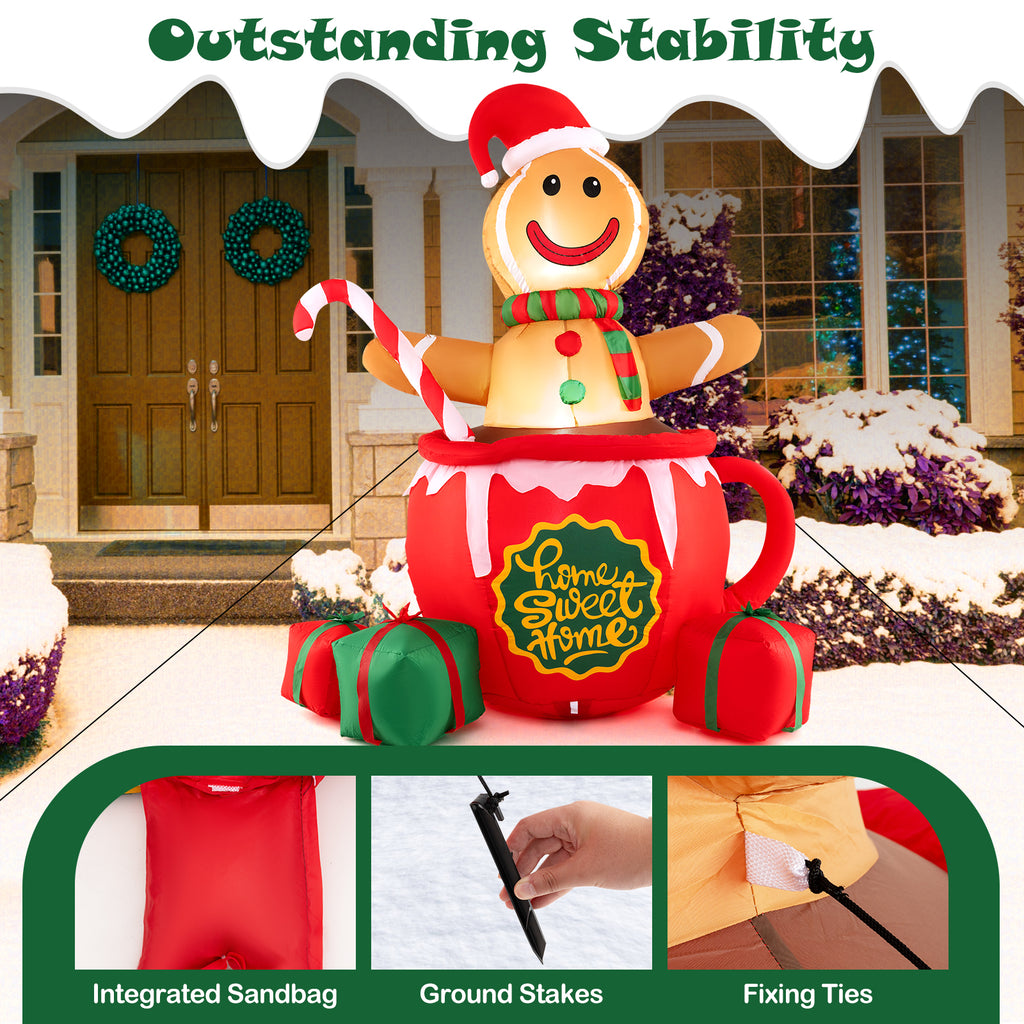 7 Feet Inflatable Gingerbread Man Christmas Yard Decor with LED Lights and Gift Boxes