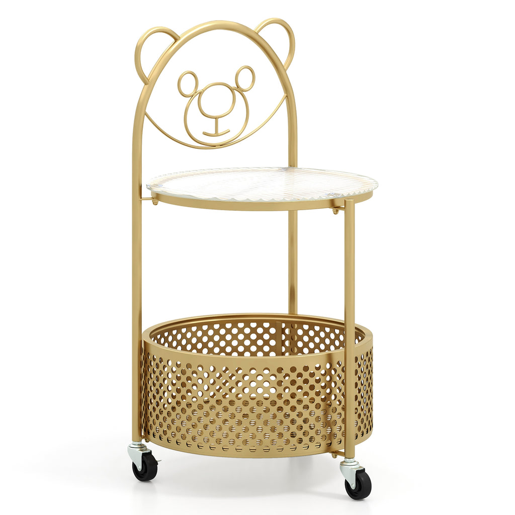 Modern Sofa Side Table on Lockable Wheels - Rounded, Golden