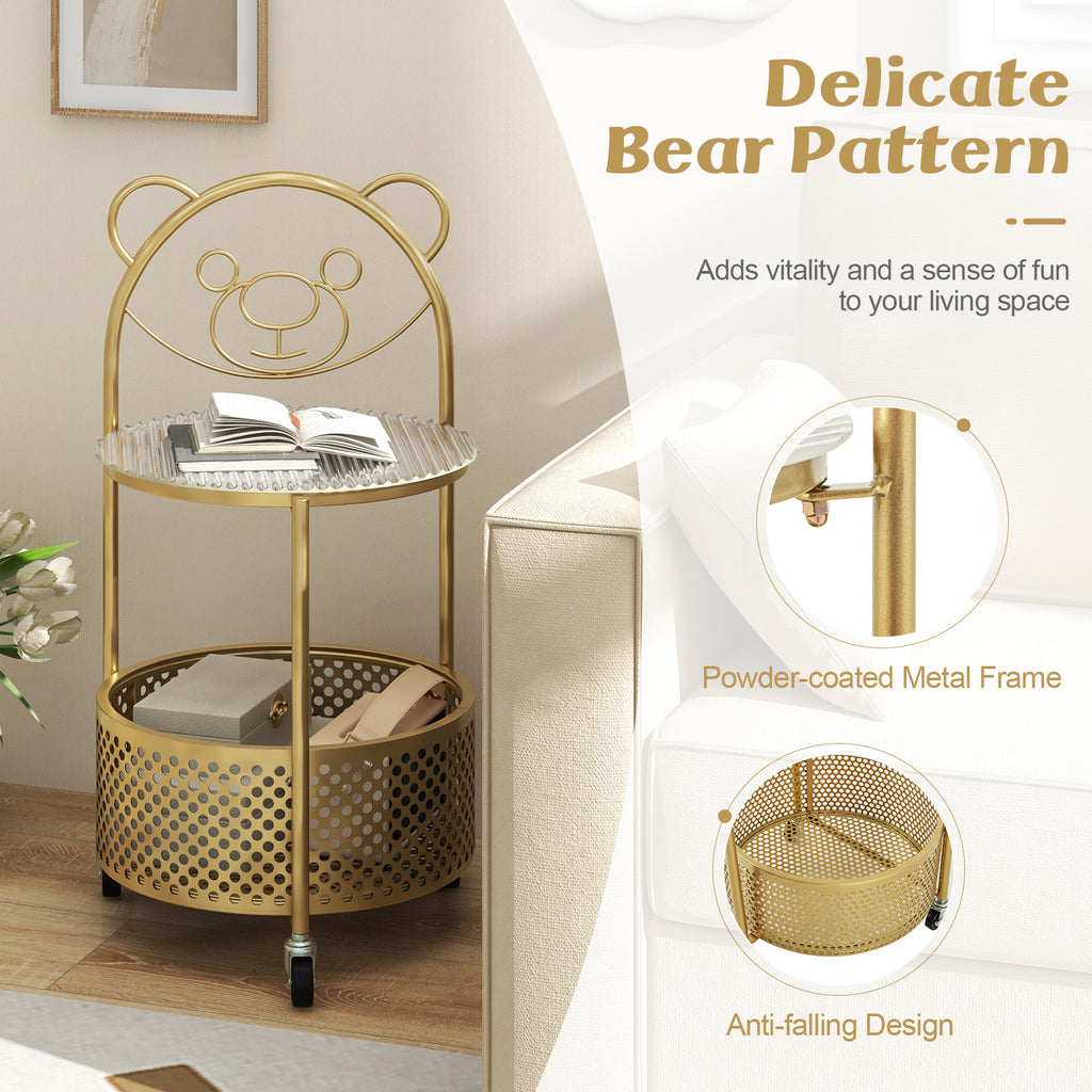 Modern Sofa Side Table on Lockable Wheels - Rounded, Golden