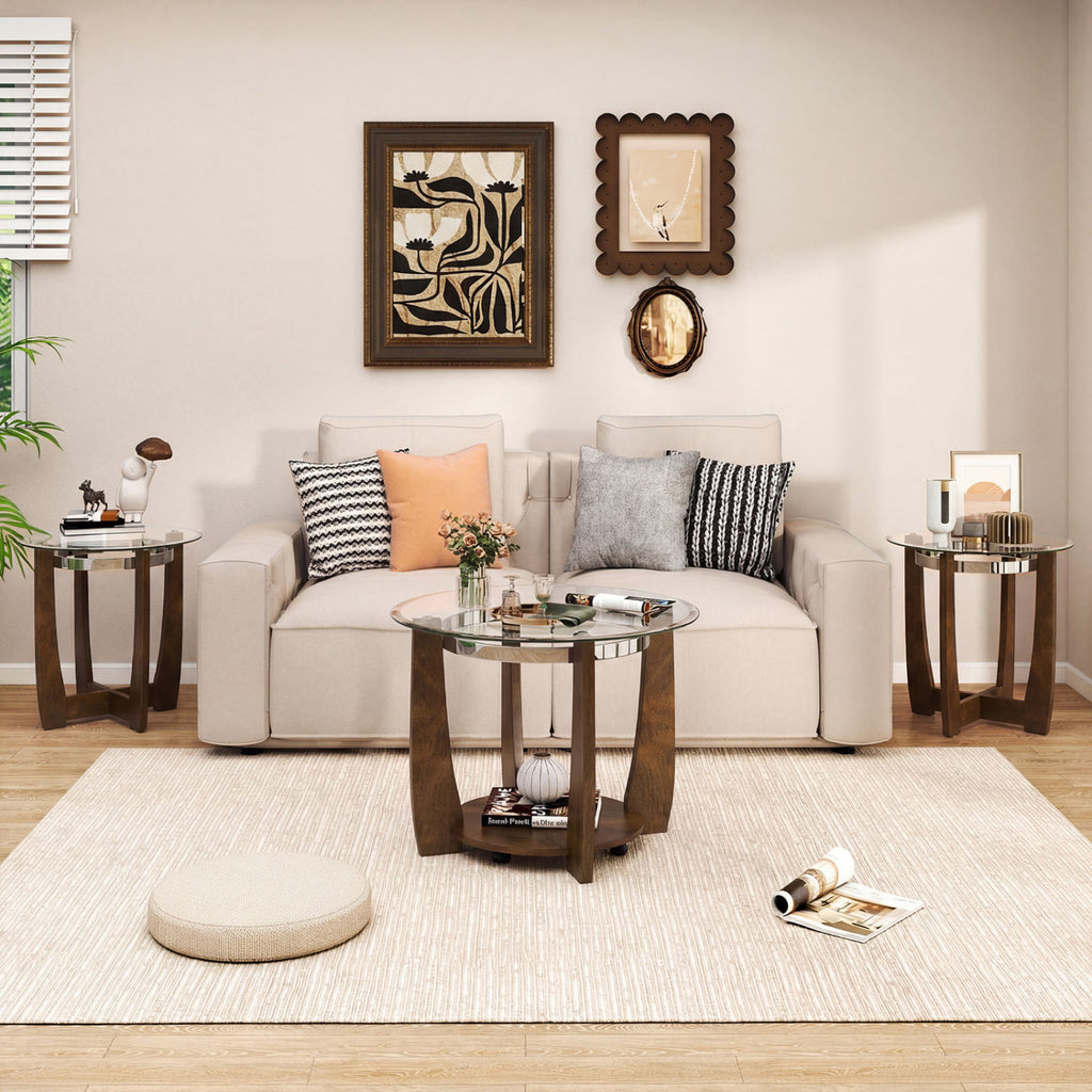 Tempered Glass Coffee Table Set of 3 - Black
