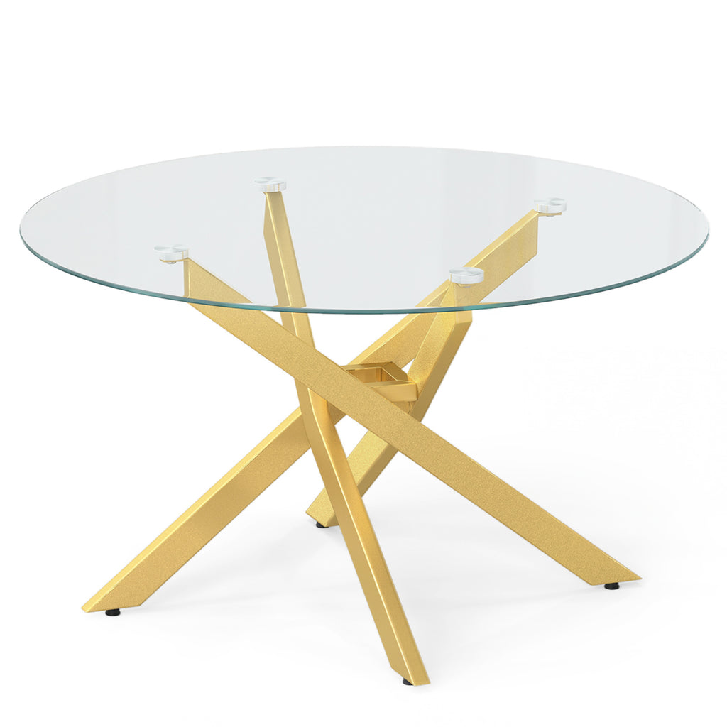 Round Glass Coffee Table with Golden Metal Frame