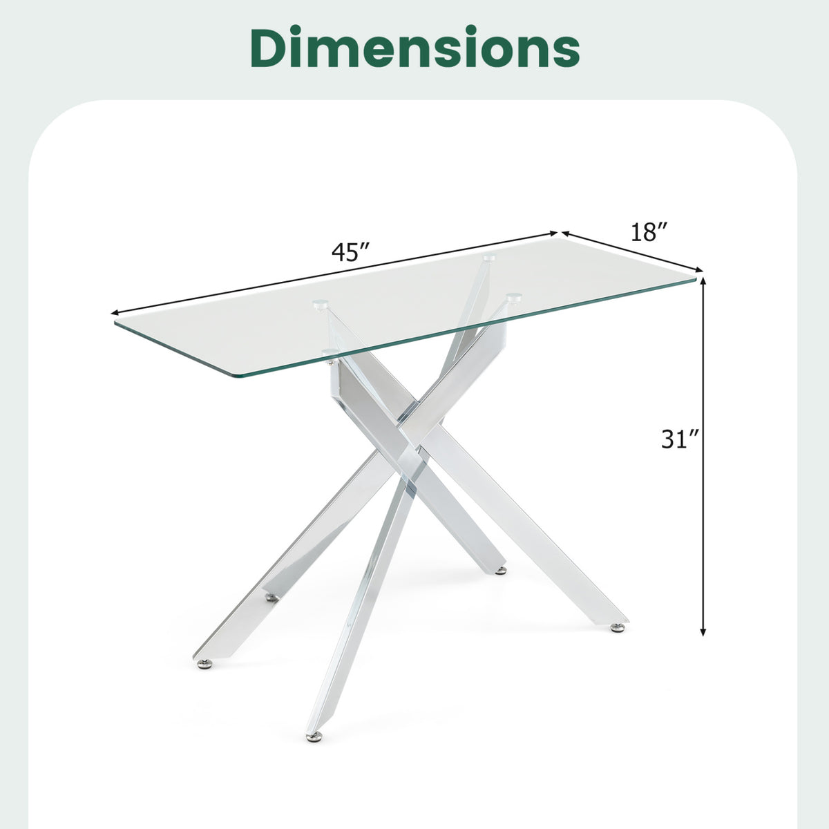 Glass Console Table Modern Entryway - Clear Tempered Top, Silver