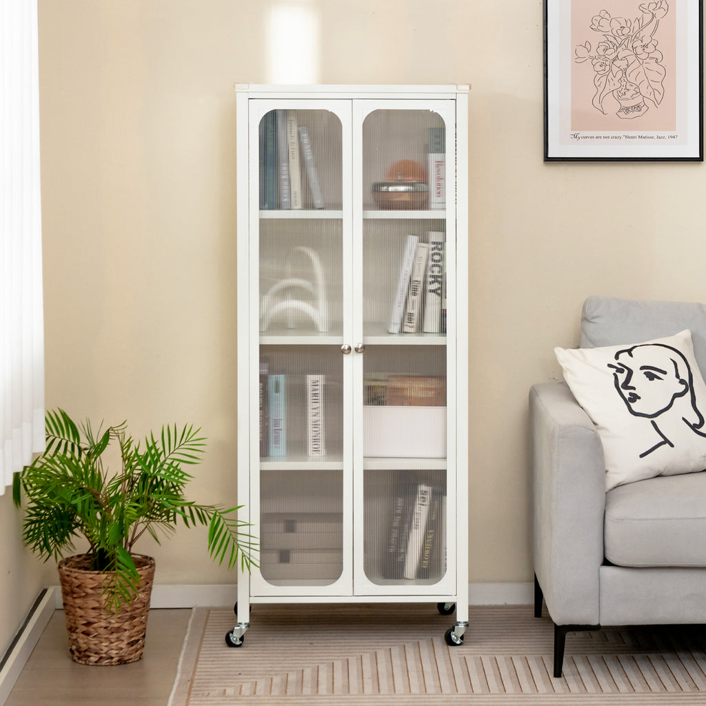 Storage Cabinet with Wheels and Adjustable Shelves - White