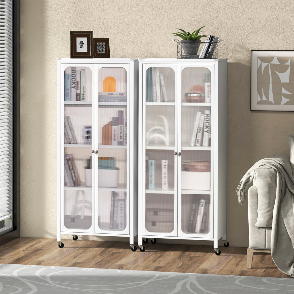 Storage Cabinet with Wheels and Adjustable Shelves - White