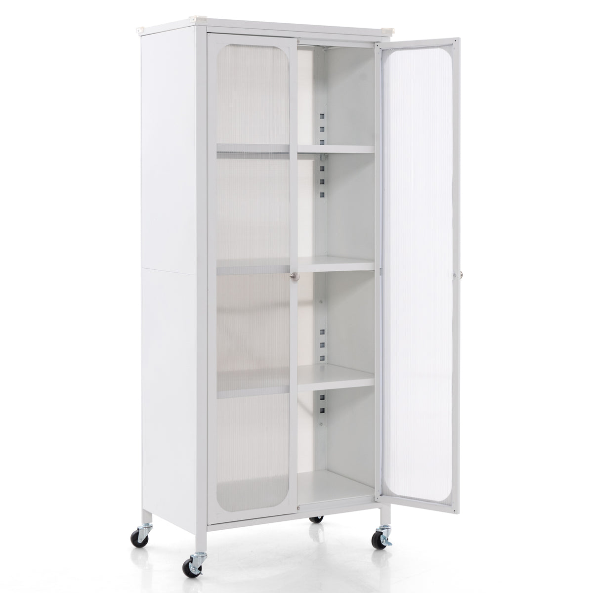 Storage Cabinet with Wheels and Adjustable Shelves - White