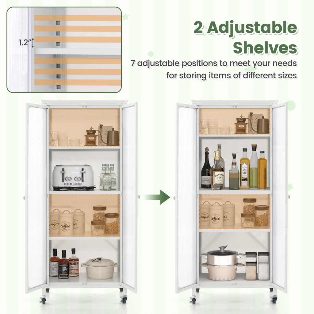 Storage Cabinet with Wheels and Adjustable Shelves - White