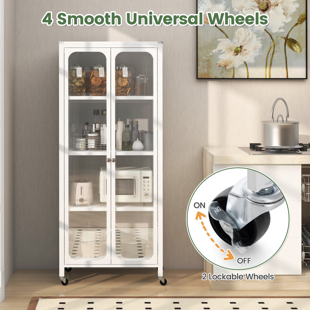 Storage Cabinet with Wheels and Adjustable Shelves - White