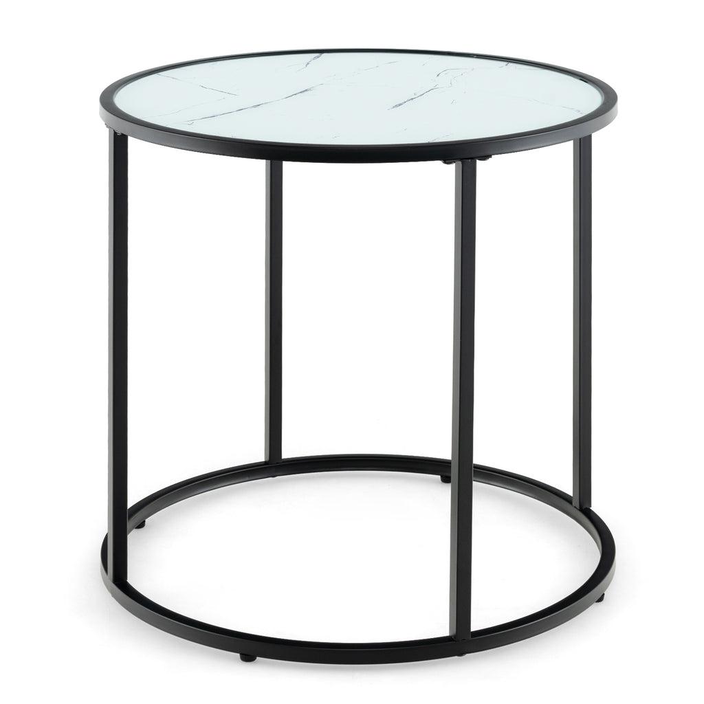 20 Inch Glass End Table with Metal Frame, Black & White