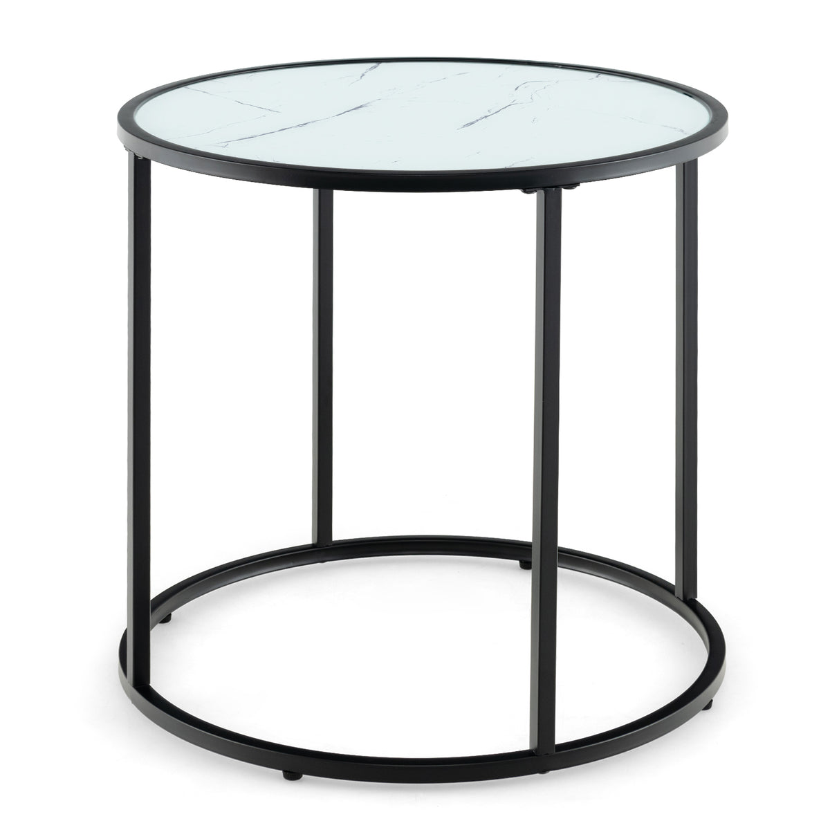 20 Inch Glass End Table with Metal Frame, Black & White
