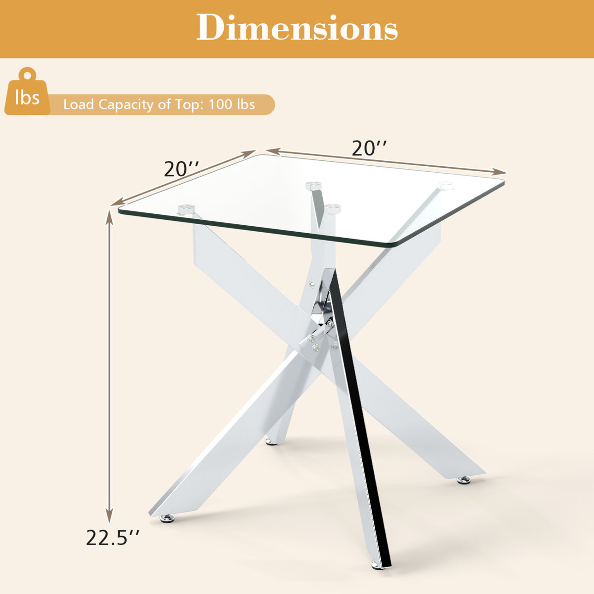 Glass Side Table with Metal X Base, Silver