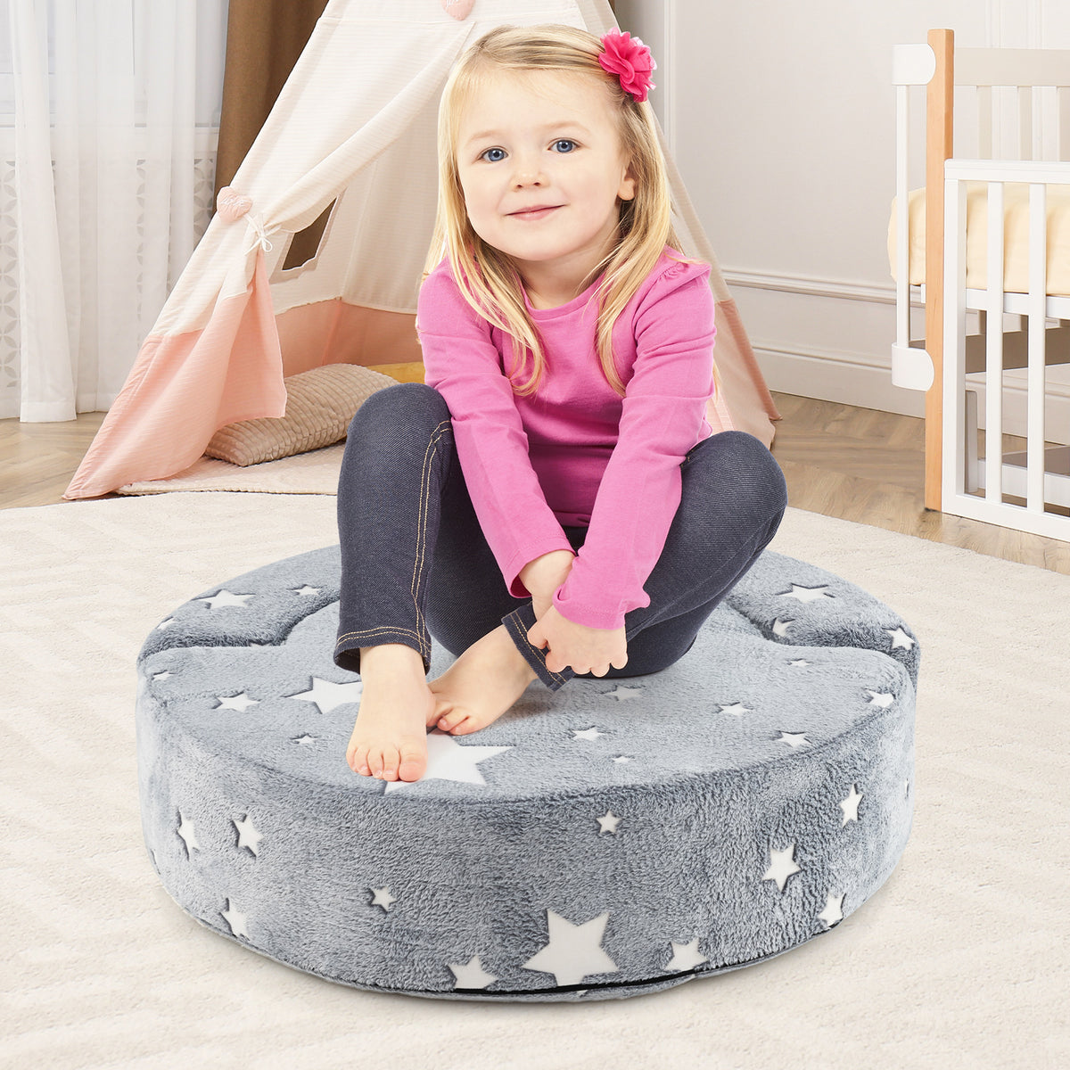 Gray 2-in-1 Kids Convertible Sofa Bed with Removable Washable Cover