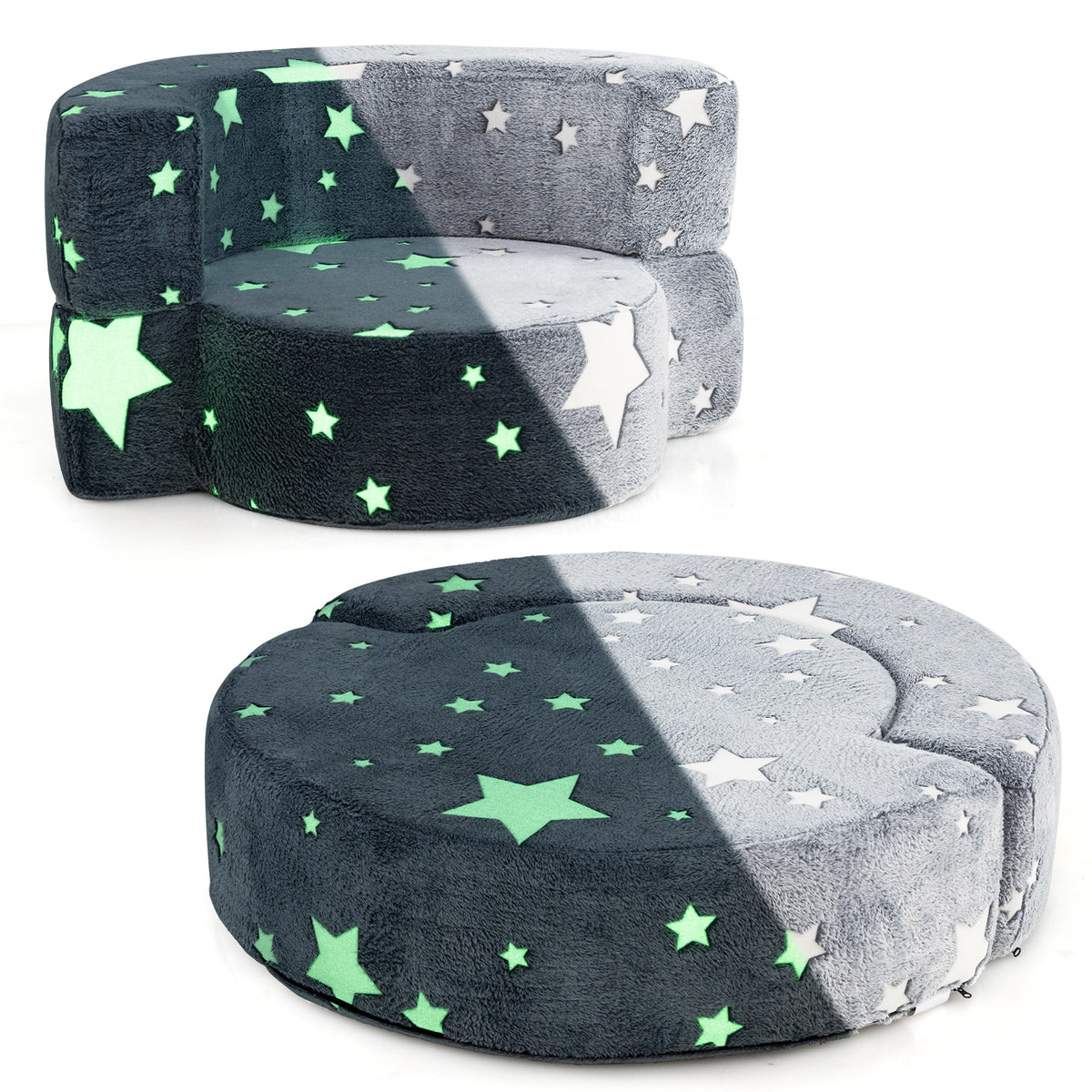 Gray 2-in-1 Kids Convertible Sofa Bed with Removable Washable Cover