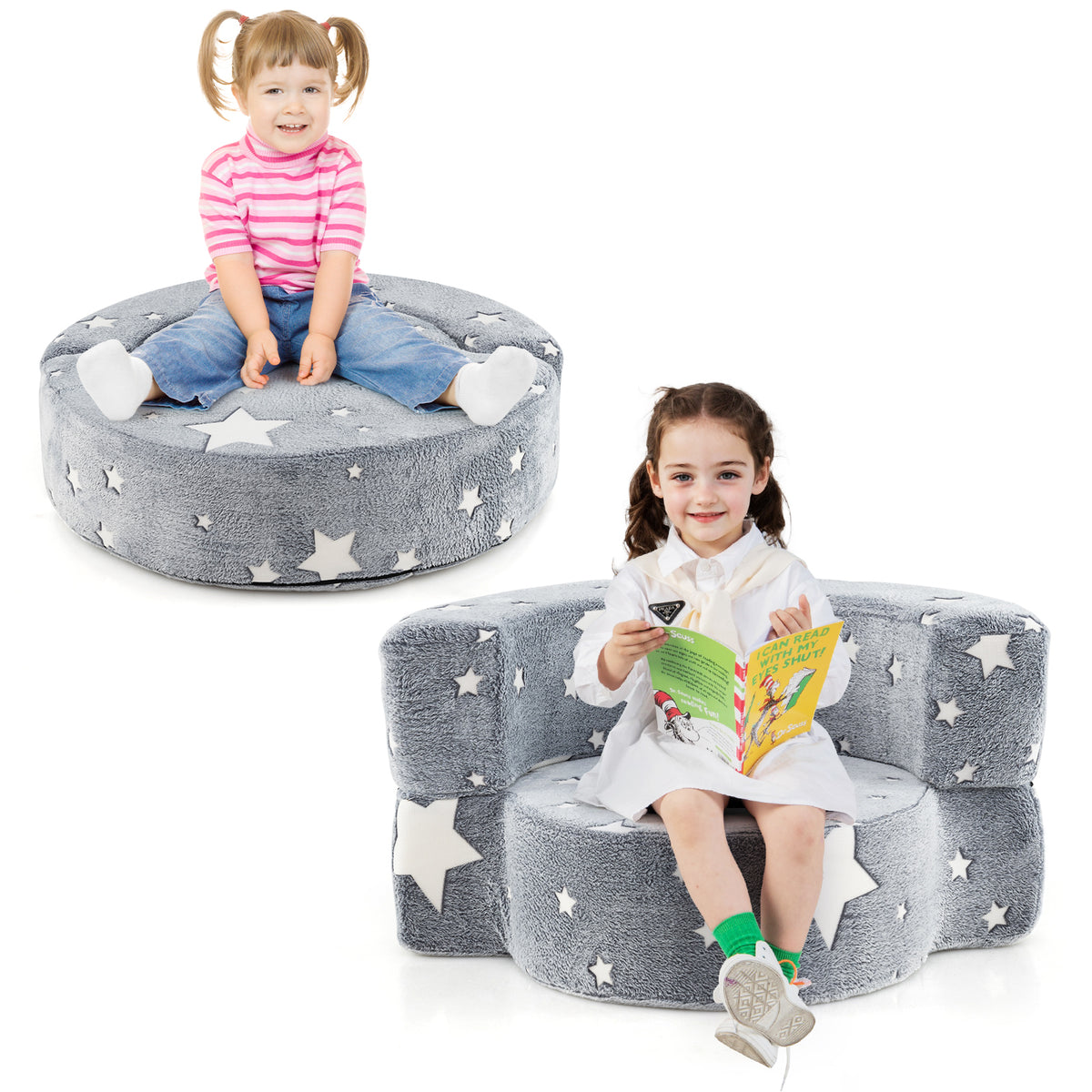 Gray 2-in-1 Kids Convertible Sofa Bed with Removable Washable Cover