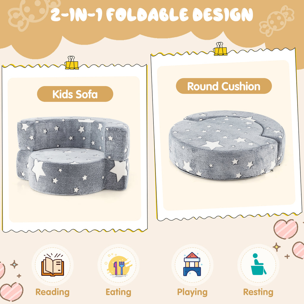 Gray 2-in-1 Kids Convertible Sofa Bed with Removable Washable Cover