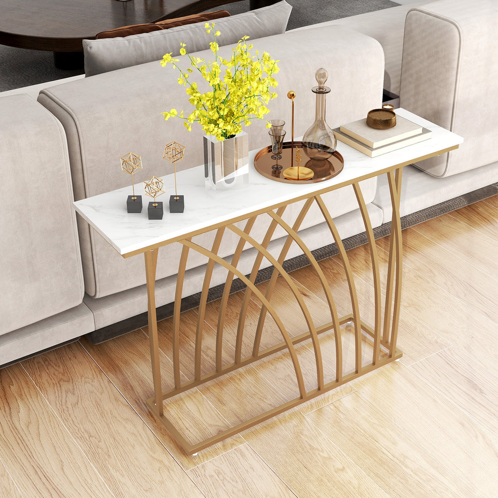 48 Inch Gold Console Table with White Marble Top