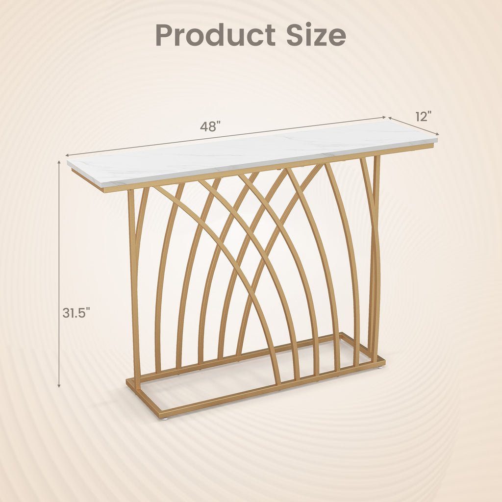 48 Inch Gold Console Table with White Faux Marble Tabletop