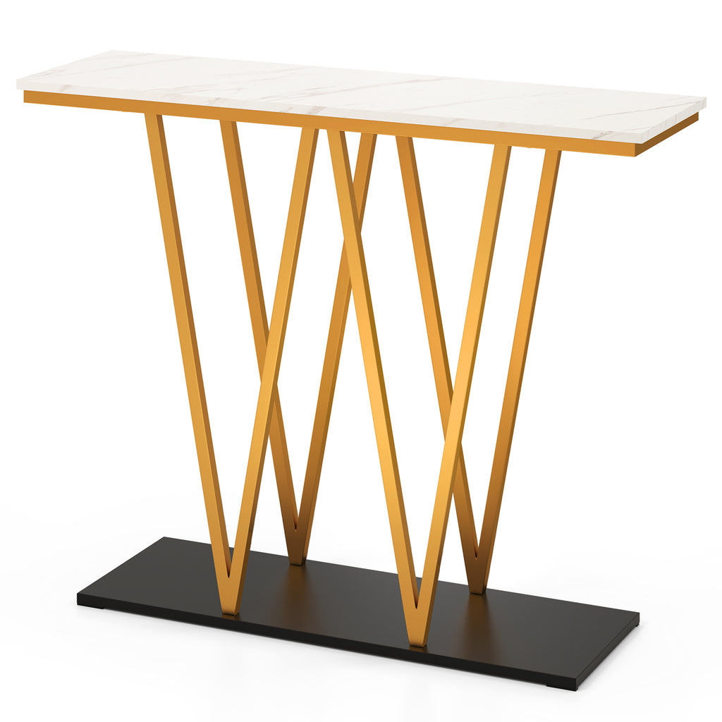 Gold Entryway Console Table 40" - Faux Marble & Metal Frame, White