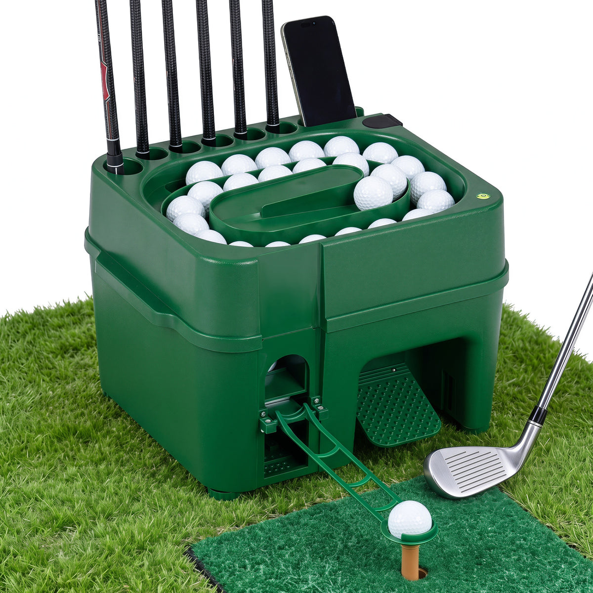 Golf Ball Dispenser with 6-Club Holder & 50-Ball Capacity for Practice