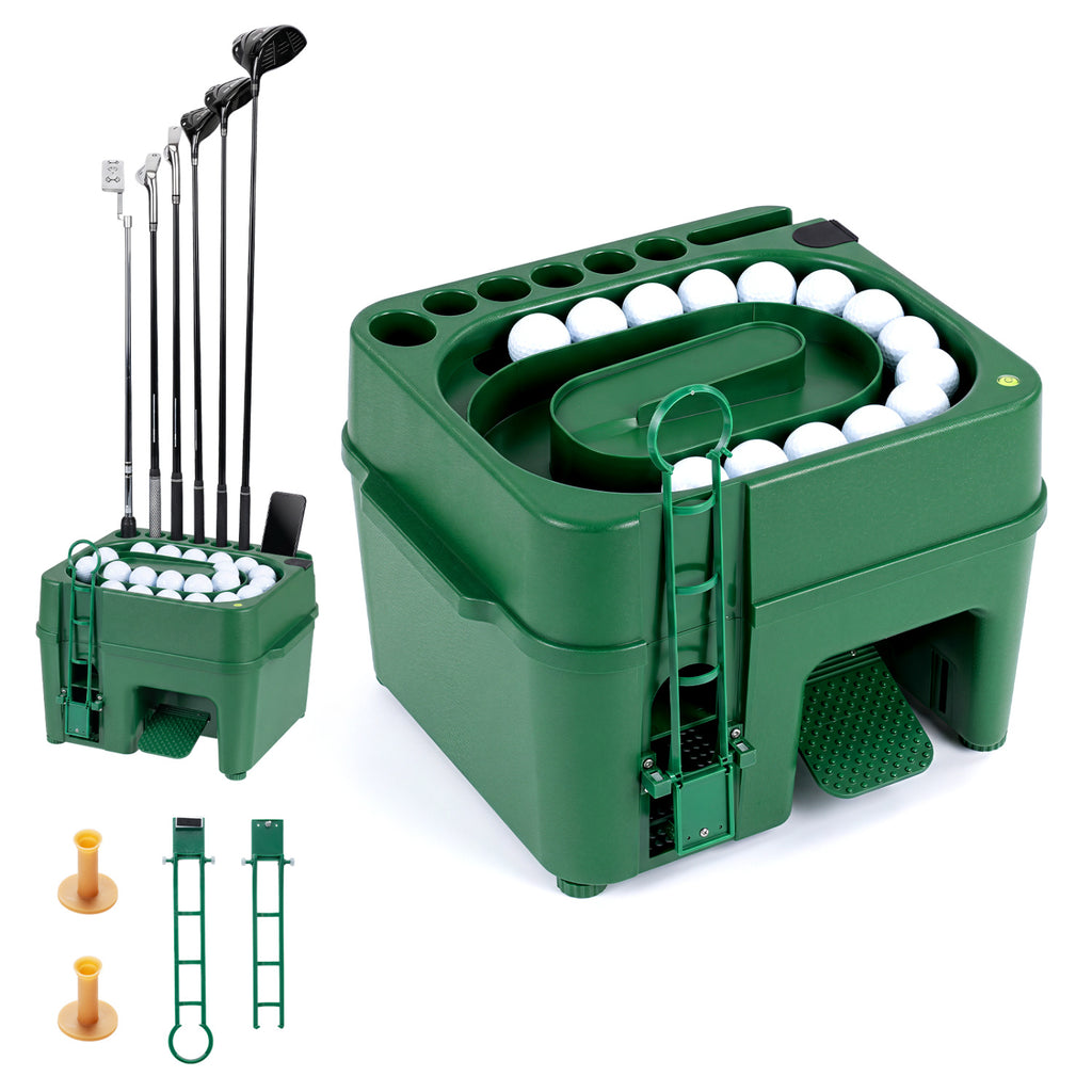 Golf Ball Dispenser with 6-Club Holder & 50-Ball Capacity for Practice