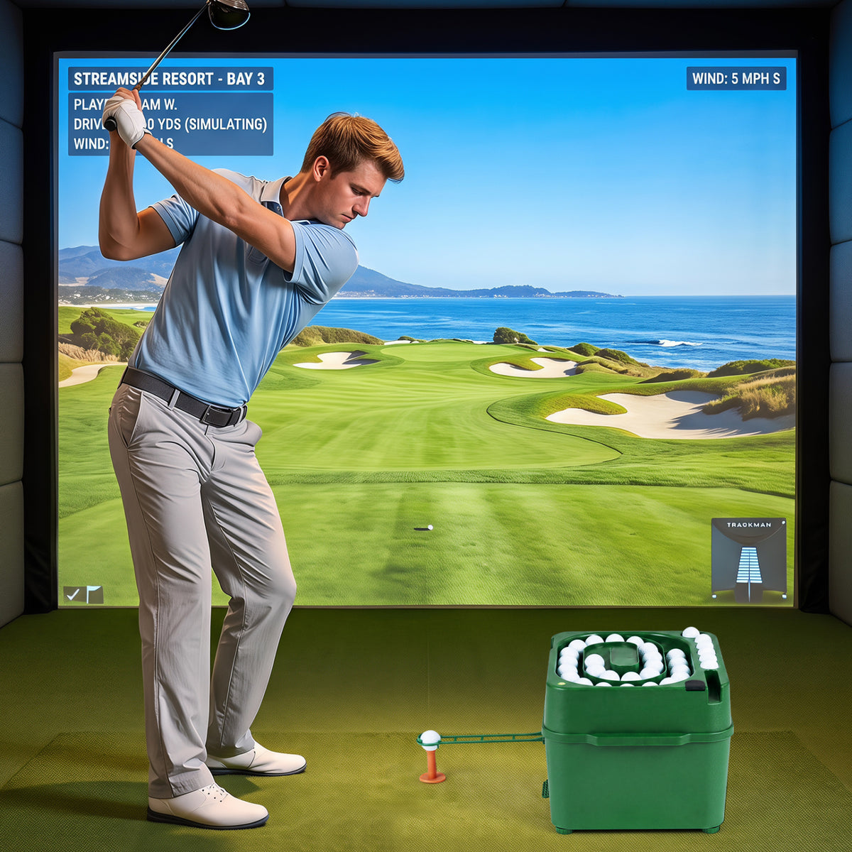 Golf Ball Dispenser with 6-Club Holder & 50-Ball Capacity for Practice