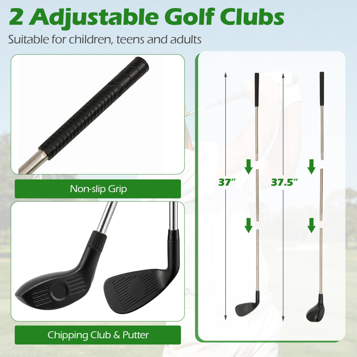Golf Chipping Game Set - Indoor & Outdoor Practice with Adjustable Clubs