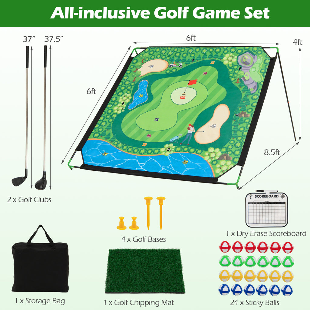 Golf Chipping Game Set - Indoor & Outdoor Practice with Adjustable Clubs
