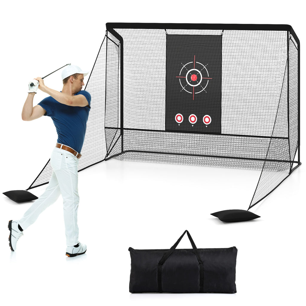 Golf Practice Hitting Net with Dual Side Barriers - Metal Frame & Target Cloth - Costway